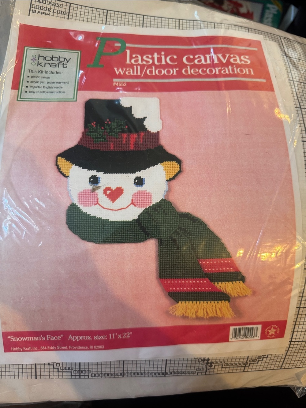 Snowman Plastic Canvas Wall/Door Decoration - Pink needle point kit